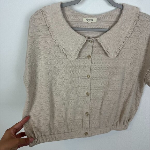 Madewell Ruffle Collared Crop Top M Ruffle Feminine Minimalist Contemporary Boho - Picture 5 of 11